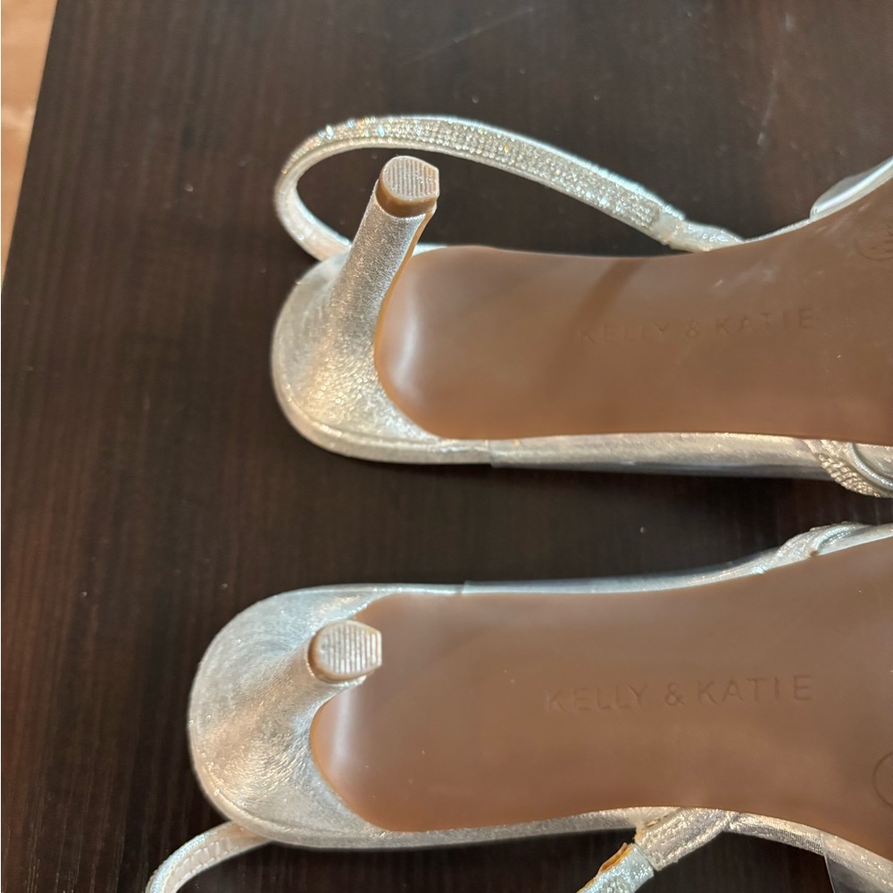 Source Unknown Shimmering Silver Slingback Heels - image 5